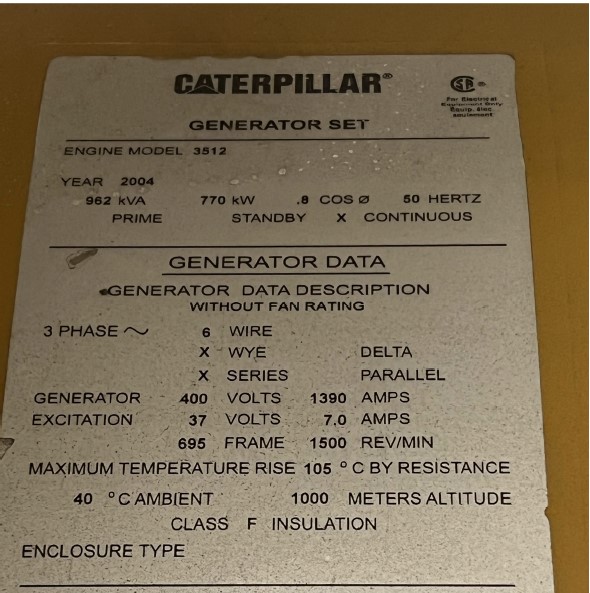 803 KW Caterpillar G3512 CTM00357